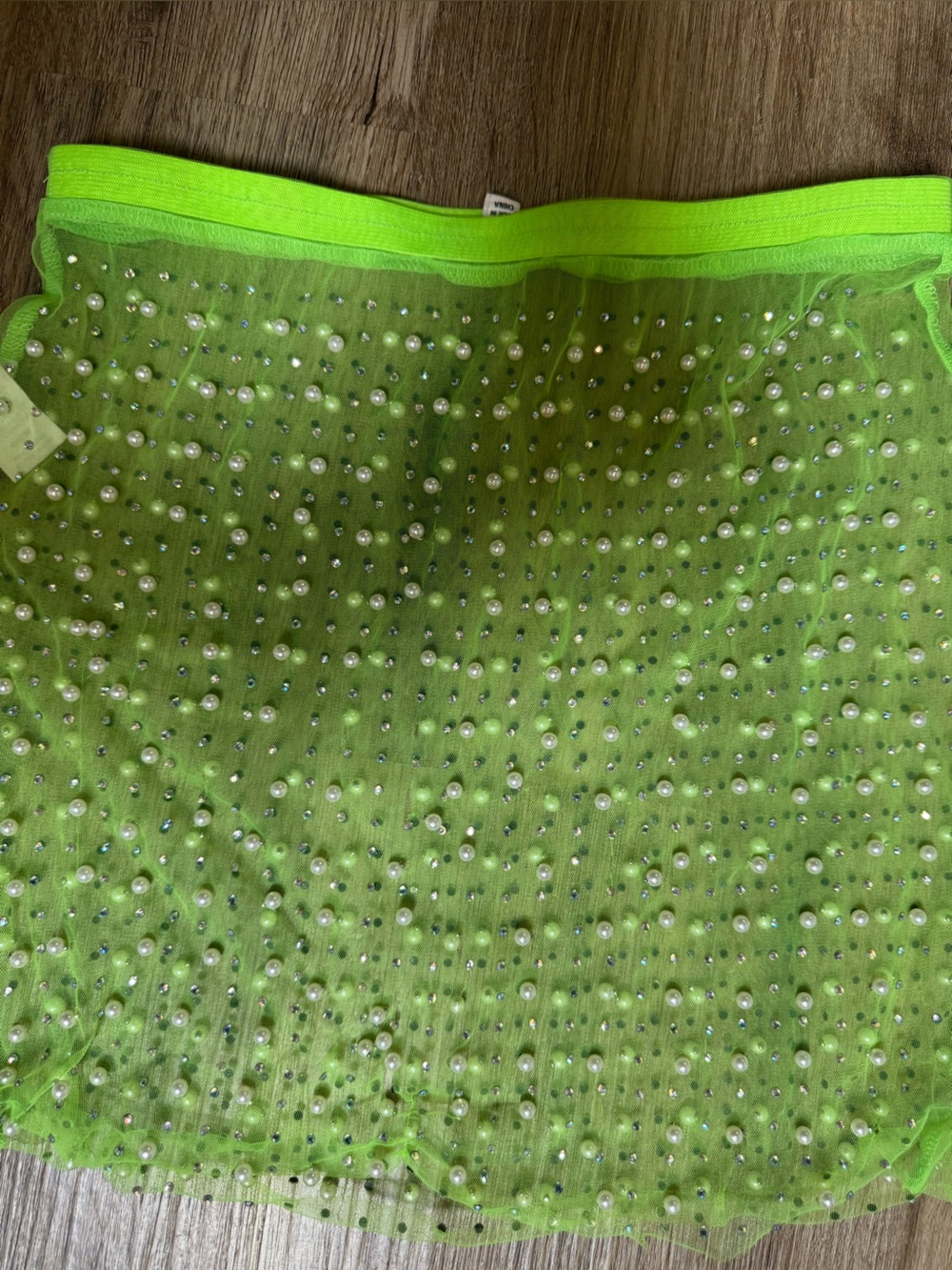 Hot & Delicious Neon Green Beaded Mesh Mini Skirt